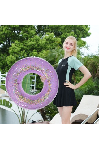 Ikkb Yeni Kalınlaşmış Açık Su Şişme Pullu Yüzme Simidi Mor