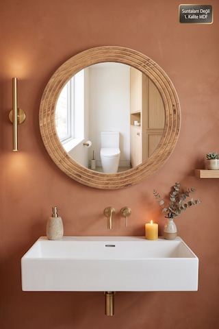 Antik Ahşap Oval Dekoratif Ayna Banyo Wc Lavabo Aynası Dresuar Boy Koridor Oda Konsol Mutfak Makyaj Aynası 43x56 Yn-110 Atlantik Çam
