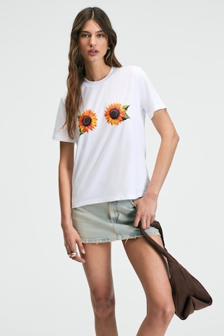 ETHIQUET KARIVA Kadın Bisiklet Yaka Kısa Kollu Ön Baskı Detaylı Regular Fit Beyaz / Desenli T-Shirt