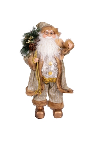 Yılbaşı Noel Baba Hediye Çuvallı Pelüş Ayı Dekorlu Gold 45 Cm.