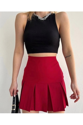 Altı Geniş Pileli Etek Bordo S24729 Bordo