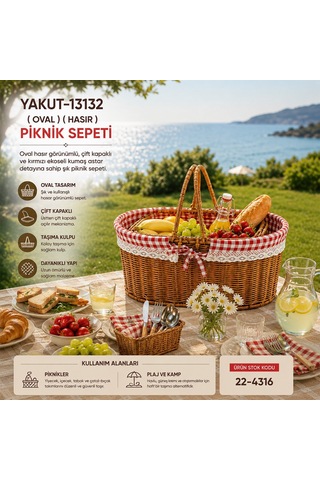 Yakut Piknik Sepeti Oval Hasır- 12'li Paket