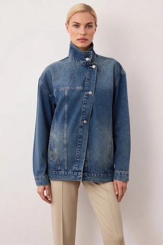 Benerly Kadın %100 Pamuk Dik Yaka Düşük Kol Denim Ceket Fonksiyonel Dayan mavi