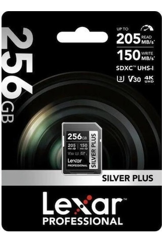 Lexar 256 GB Silver Plus SD UHSI V30 U3 205MB/S Hafıza Kartı