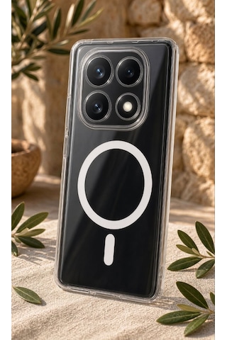 Redmi Note 15 Pro Güçlendirilmiş Magsafe Şarj Özellikli Sararmaz Kristal Sert Kapak Kılıf Ve Kırılmaz Ekran Koruyucu Şeffaf Beyaz