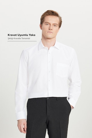 AC&Co / Altınyıldız Classics Erkek Beyaz Kolay Ütülenebilir Comfort Fit Geniş Kesim Klasik Yaka Gömlek Beyaz