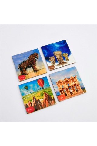 Türkiye Serisi 4'lü Seramik Bardak Altlığı Çok Renkli