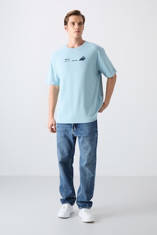 Tommy Life Açık Mavi Pamuklu Kalın Yumuşak Dokulu Oversize Fit Baskılı Erkek T-shirt - 88330 Açik Mavi