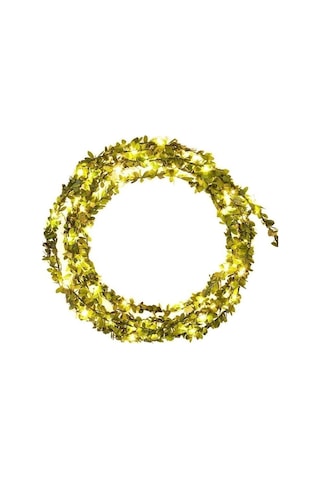 Dekoratif 7 Metre Yapay Yapraklı Tel Şeritli Sarmaşık + 10 Metre Peri Led Yeşil