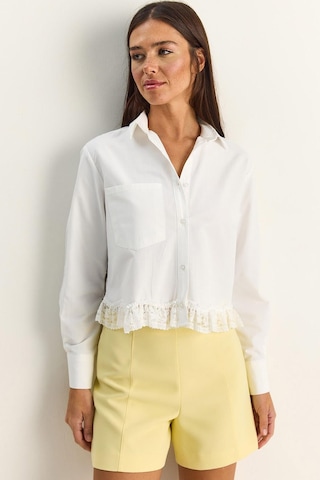 Shade Kadın Dantel Detaylı Poplin Crop Gömlek Dg261024 60286098 - Beyaz