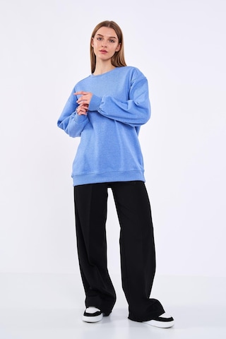 Comeor Mavi Kadın Pamuklu Oversize Basic Bisiklet Yaka Sweatshirt 001