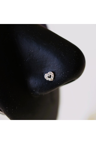 Heppii 925 Ayar Gümüş Taşlı Kalp Model Hızma Burun Piercing Gümüş