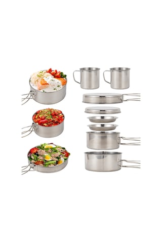 Ranyeek Dışarıda Kullanım İçin Paslanmaz Çelik 8 Parça Set: Tencere, Tavuk, Bardak Ve Tabaklar Çok Renkli