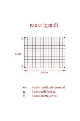 Tel Pano 60x80 Siyah 4 Adet Mini Mandal ,2 Adet Çelik Kıskaç Hediyemizdir