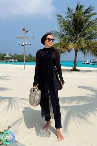 Kahijab Coast Sörf 4'lü Tesettür Mayo - Siyah Siyah