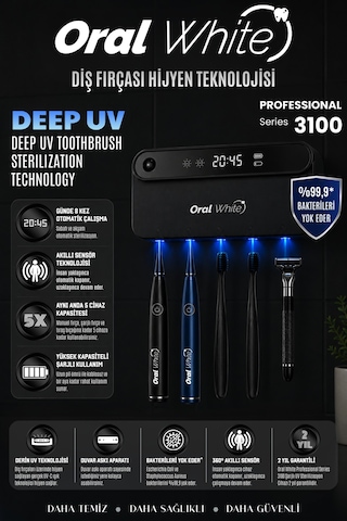 Oral White Professional Series 3100 Gerçek Uv-c Diş Fırçası Sterilizasyon Cihazı - Akıllı Sensörlü Siyah
