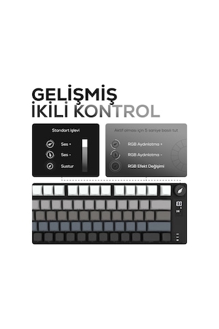 Hk255 Membrane Lcd Rgb Kablosuz/bluetooth Siyah Gradyan %75 Türkçe Gaming Klavye