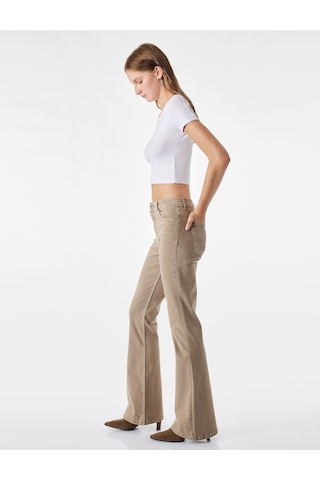 Koton Pamuklu Dar Kesim Yüksek Bel Cepli Düğmeli İspanyol Paça Pantolon - Flare Jeans Kahverengi 7wal40005mw Kahve