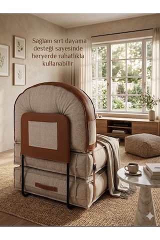 Reyo Pufymax Comfy Zen Oval Bohem Yatak Olabilen Katlanır Berjer & Modüler Yer Yatağı 75x75x 90 Cm Altın
