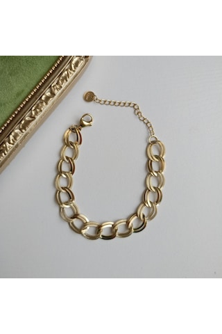 Lente Aksesuar Kadın Gold Çelik Samanyolu Model Dokulu Zincir Bileklik Gold