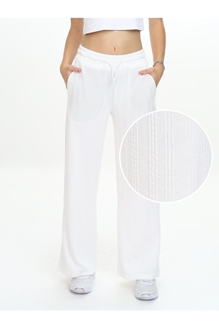 Denokids Kız Çocuk Geniş Paça Ekru Basic Eşofman Altı Renkli Ekru