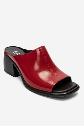 Luvi Shoes Sorex Kırmızı Rugan Hakiki Deri Kadın Kalın Topuklu Terlik