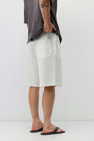 Vamos Basic Oversize Keten Şort Ekru