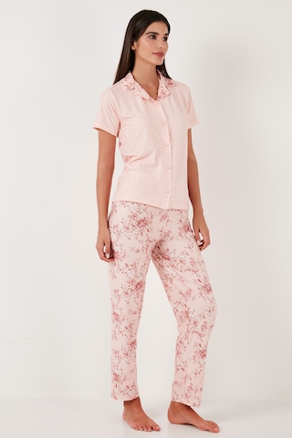Lela Regular Fit Gömlek Yaka Kısa Kollu Bayan Pijama Takımı 65730101 Somon