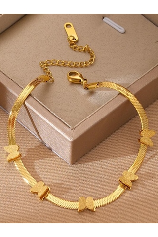 Altın Renk Zarif Ve Şık Tasarım Ezme Italyan Zincirli Kelebek Stil Çelik Bileklik Gold