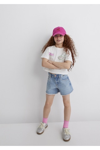 Mavi Baskılı Kırık Beyaz Kız Çocuk T-shirt M7610313-70057 Kırık Beyaz
