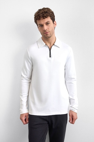 Backandbond Beyaz Regular Fit Gömlek Yaka Yarım Fermuarlı Sweatshirt