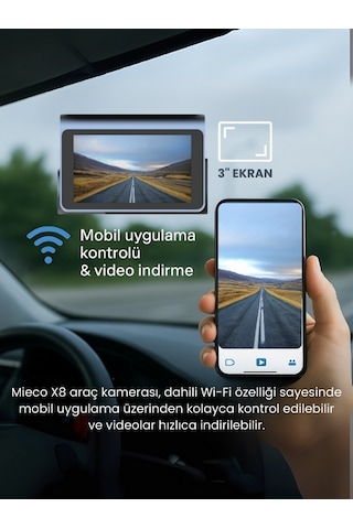Mieco X8 Wifi /4K Uhd/ 170° Ultra Geniş Açı/ Kör Nokta / Adas/ Ön + Arka Araç Kamerası + Hafıza Kartı