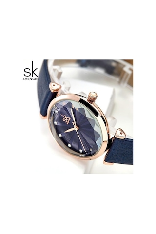 Novahub Shengke Mavi Deri Kayış Kuvars Kadın Saatleri, Yaratıcı Arama Kol, 29.5mm Yuvarlak Kadran, 3atm Su Geçirmez, Moda Ve Casual, Relogio Feminino Gümüş