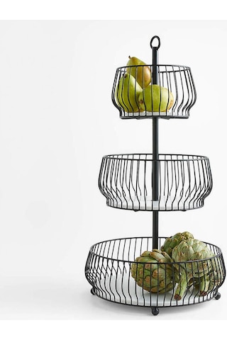 Crate & Barrel Cora Siyah 3 Katlı Meyve Sepeti Saklama Kapları Çok Renkli