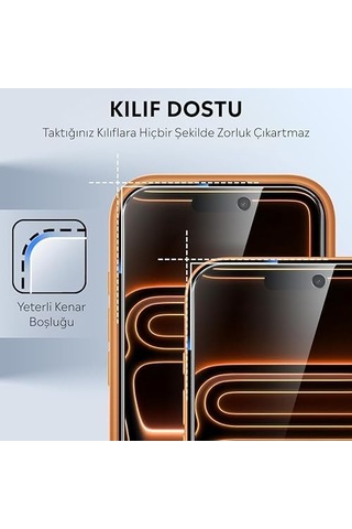Apple iPhone Uyumlu 17 Pro Max İçin Ultra Şeffaf Full Ekran Korumalı Pro Hayalet Temperli Cam Ekran Koruyucu