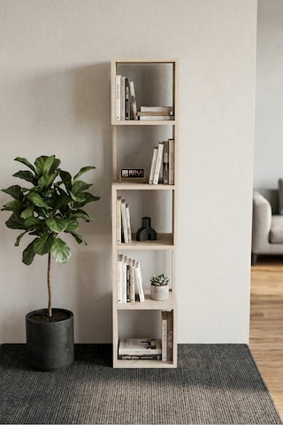 5 Katlı Modern Dekoratif Kitaplık Ve Çok Amaçlı Raf Ünitesi Abanoz