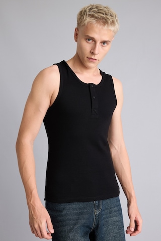 Defacto Regular Fit Ribana Henley Yaka Düğmeli Basic Atlet I1109ax26smbk81 Siyah-bk81