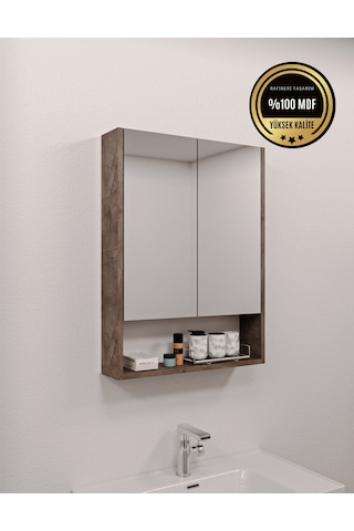Lotus Mdf 2 Kapaklı Aynalı Banyo Dolabı Lavabo Üstü Dolap Çok Amaçlı Banyo Dolabı Gri