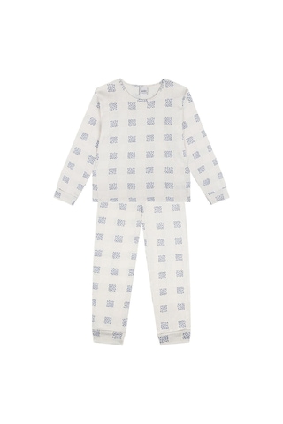 Antebies Organik Krem Ekose Çiçek Desenli Beli Lastikli Uzun Kollu Kız Çocuk Pijama Takımı