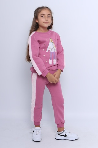 Kız Çocuk 3 İplik Eşofman Takımı Barbie Baskılı C22 LİLA