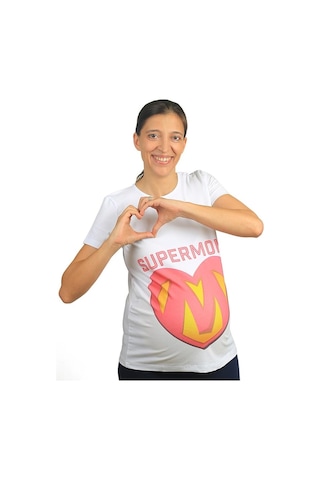 Mummy's Baby Hamile Tişört Super Mom Beyaz 8676