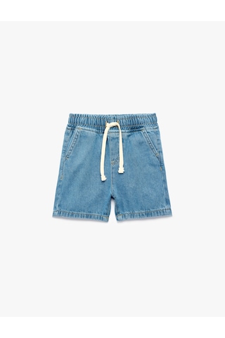 Koton Pamuklu Cepli Beli Bağcıklı Denim Şort Orta İndigo 6smb40020td