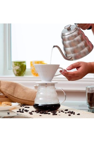 Güral Porselen Porselen V60 Filtre Kahve Demleme Fincanı Dripper Beyaz