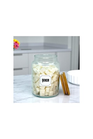 2'li Ahşap Vakum Kapaklı Cam Kahve Şeker Saklama Kavanozu Seti 800 Ml Etiket Hediyeli Çok Renkli