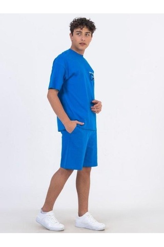 Zekids Erkek Çocuk Pamuklu Oversize Kesim Şort-11871-saks Saks Mavi