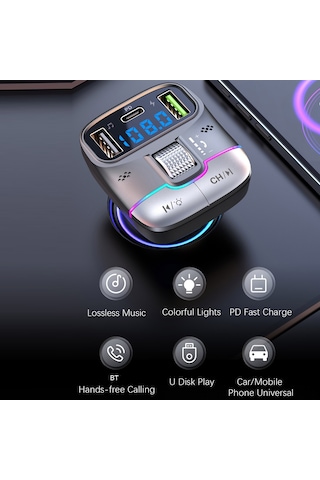 Jeehugo Siyah Araç Mp3 Çalar Bluetooth 5.3 Pd25w Hızlı Şarj Fm Transmitter免提 Konuşma无损 Ses Çalma Çift Usb Portlu 12-24v Uyumlu