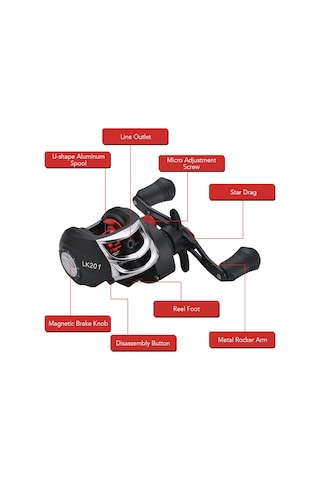 Shineyee Lızard Lk201 Siyah-kırmızı Metal Baitcasting Makinesi Sağ El - 17+1 Piyano Rulmanı, 7.2:1 Yüksek Hızlı Dişli Oranı