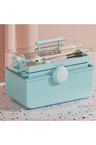 Cbtx Boyut Xl Masaüstü Kozmetik Pp Saklama Kutusu Şeffaf Kapaklı Toz Geçirmez Makyaj Organizatör Saplı - Mavi