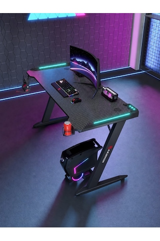Zeus Rgb Ledli Oyuncu Masası 120x60x74 Siyah