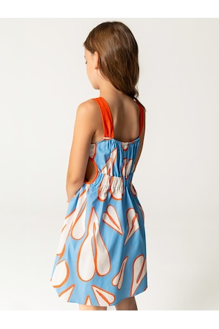 Sheshe Kalp Desenli Askılı Mavi Kız Çocuk Elbise Renkli